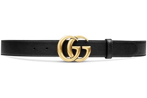 Gucci Double G Leather Belt Antique Brass Buckle 1 Width Black 